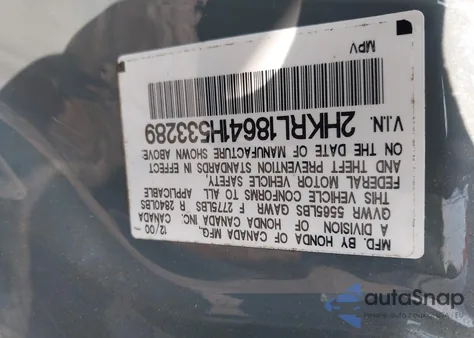 2001 Honda Odyssey Ex из США, поврежденный, VIN 2HKRL18641H533289